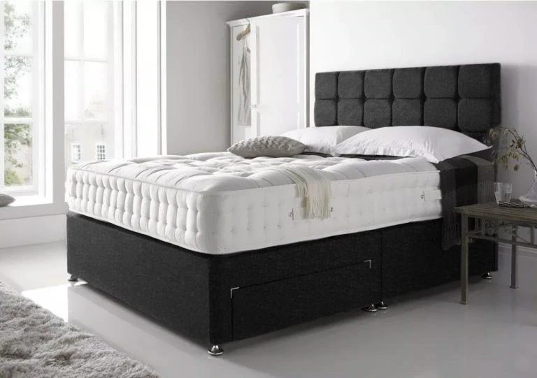 4ft Small Double 2 Drawers on same right side Charcoal Fabric Chenille Divan Bed Base-With 2 or 4 Drawers 